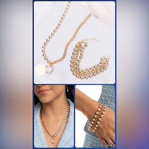 Elegant Gold and Silver Necklace and Bracelet Set